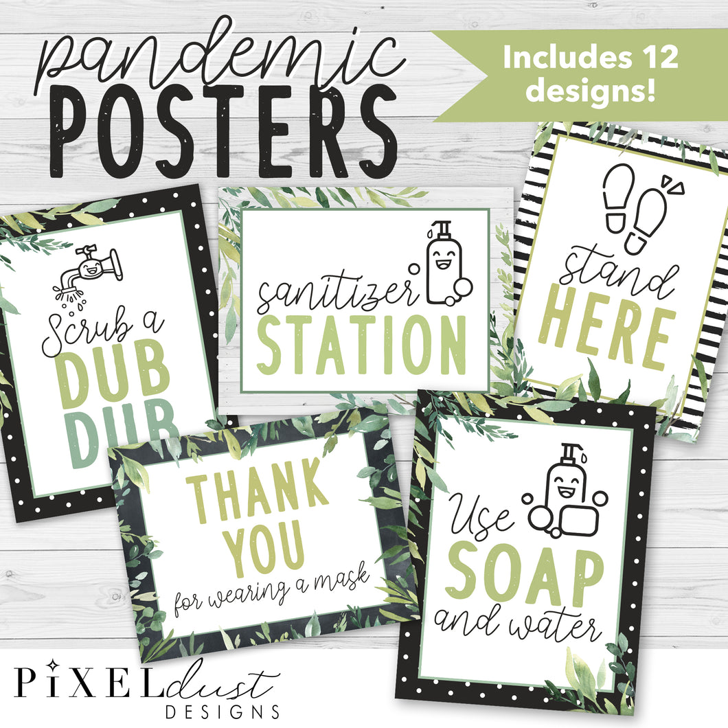 Farmhouse COVID Poster Set, Health and Hygiene, Hand Sanitizer Station Posters
