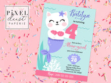 Load image into Gallery viewer, Purrrmaid Cat Printable Birthday Party Invitation File
