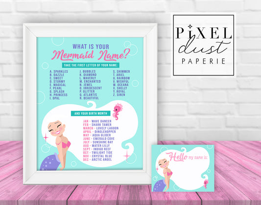 Mermaid Name Game Birthday Party Printable 8x10 Sign