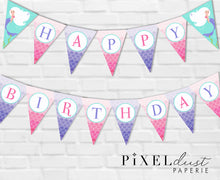 Load image into Gallery viewer, Mermaid &#39;Happy Birthday&#39; Printable Birthday Party Pennant Banner

