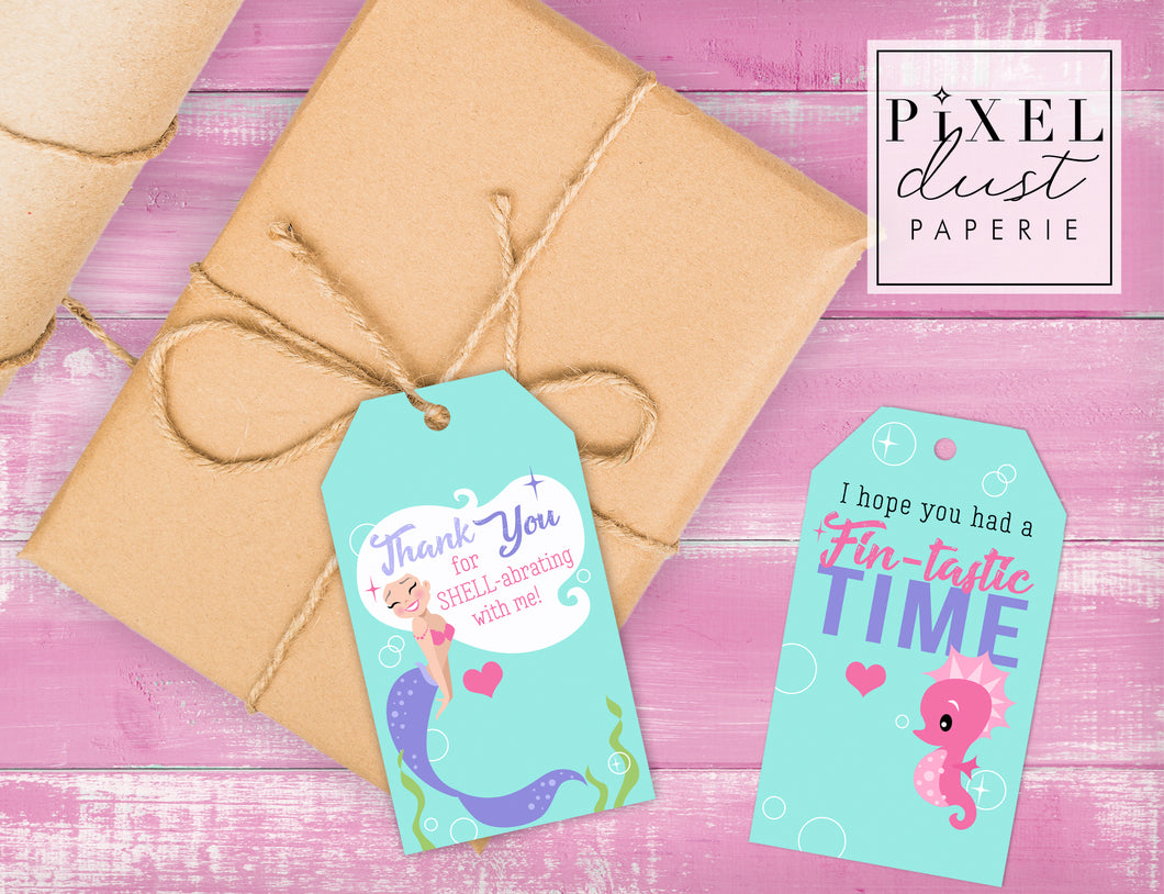 Mermaid Birthday Party Favor Thank You Tags Printable File
