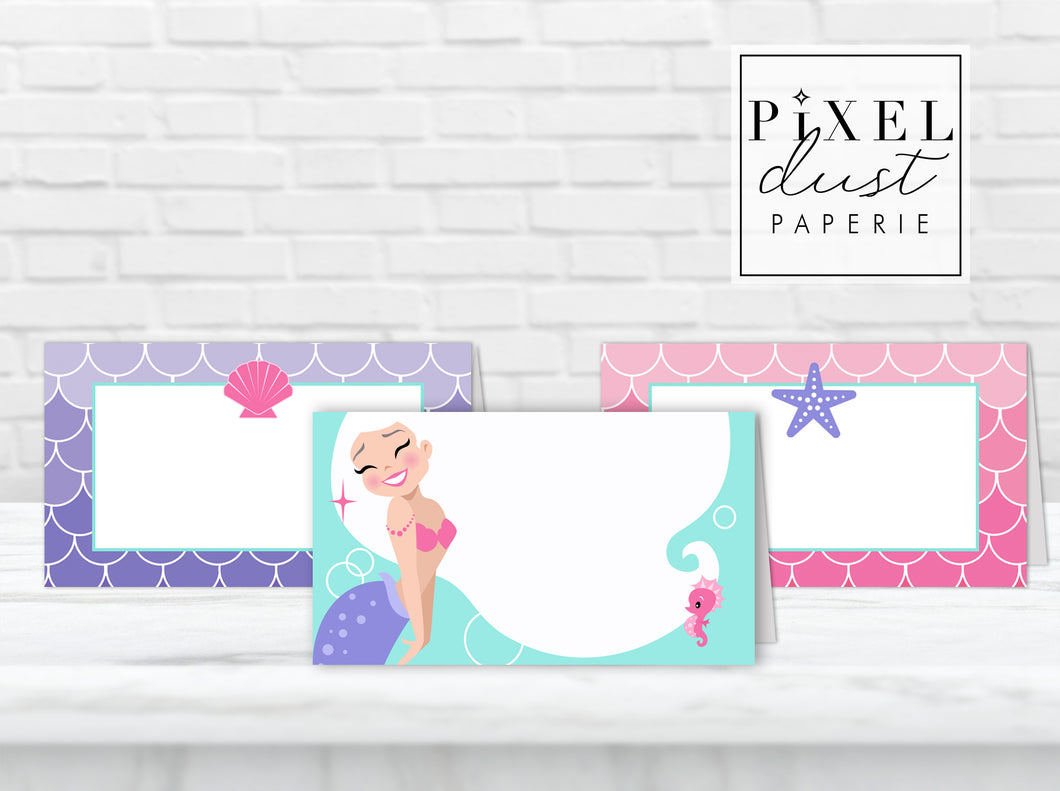 Mermaid Birthday Party Food Label Tent Cards Printable File