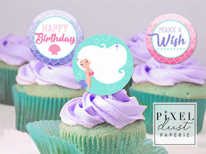 Mermaid Birthday Party Printable Cupcake Toppers / Picks