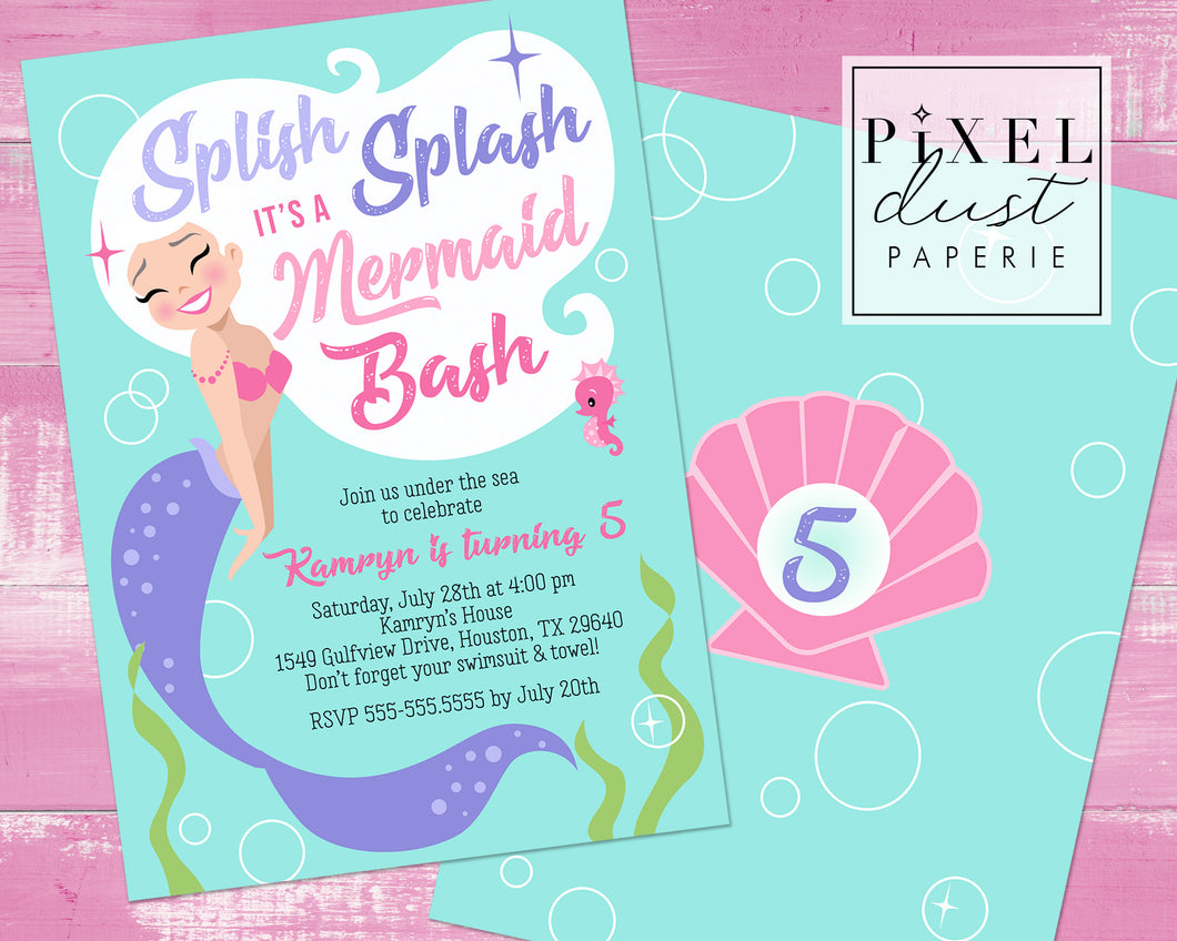 Mermaid Birthday Bash Printable Invitation File