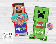 Load image into Gallery viewer, BE MINE-craft Printable Valentine&#39;s Day Treat Holder Valentine Cards
