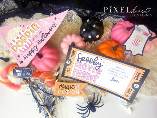 Spooky Movie Night, Halloween Movie Night Gift Basket Printables