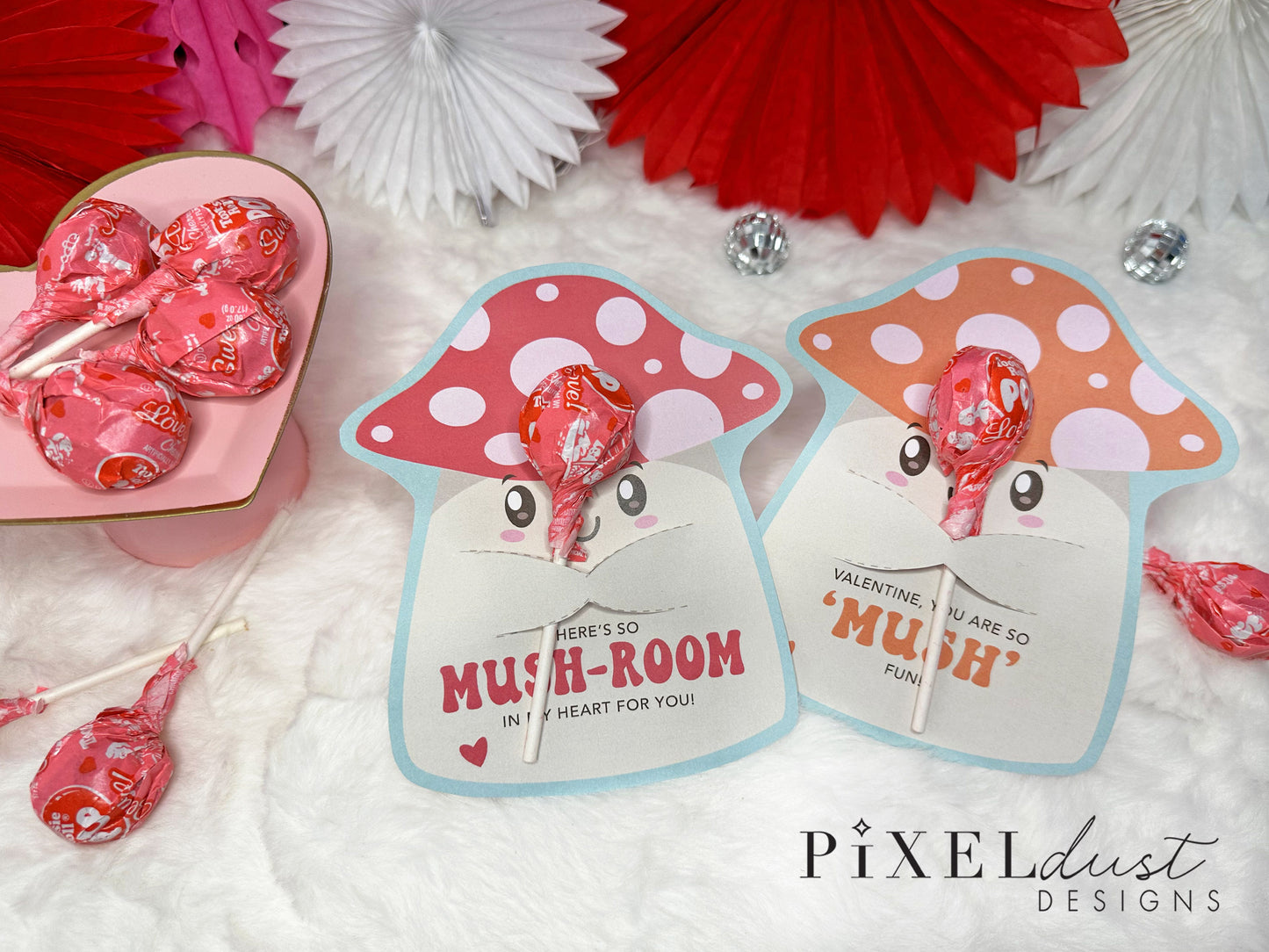 Retro Mushroom Valentine Printable Treat Holder Cards