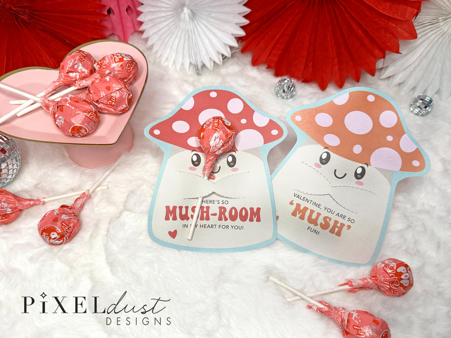 Retro Mushroom Valentine Printable Treat Holder Cards