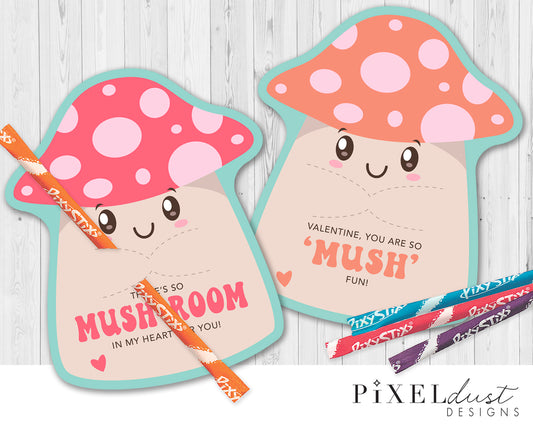 Retro Mushroom Valentine Printable Treat Holder Cards