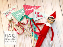 Load image into Gallery viewer, NAUGHTY OR NICE Elf on the Shelf Pennant Flags, Set of 4
