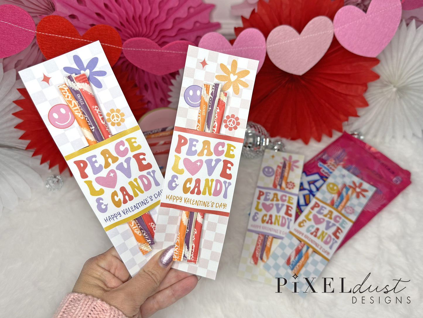 Peace, Love & Candy - Retro Groovy Printable Valentine Cards