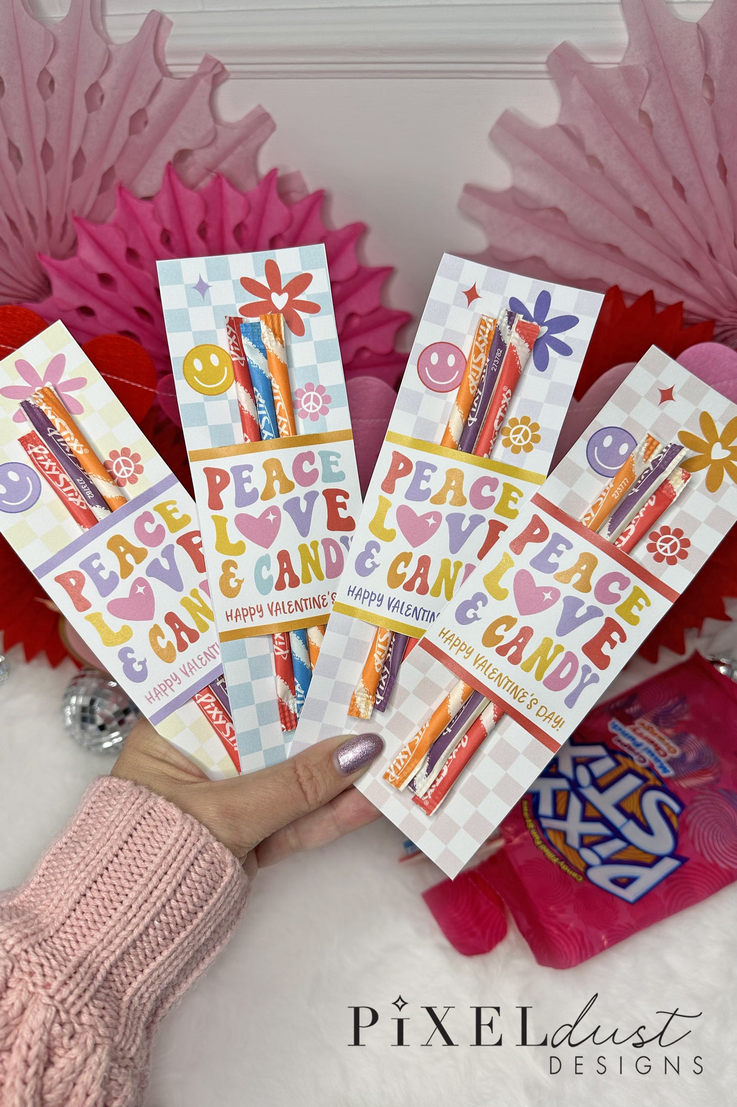 Peace, Love & Candy - Retro Groovy Printable Valentine Cards