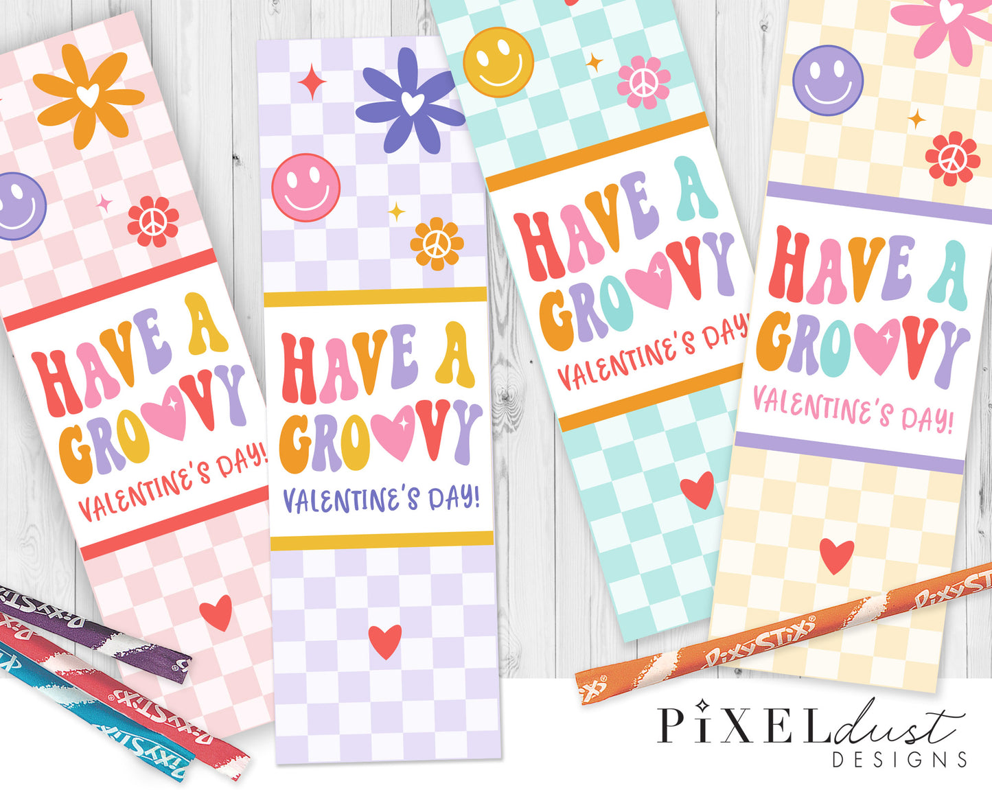 Peace, Love & Candy - Retro Groovy Printable Valentine Cards