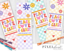 Load image into Gallery viewer, Peace, Love &amp; Candy - Retro Groovy Printable Valentine Cards
