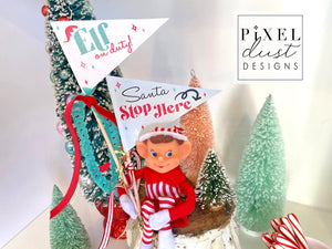 ELF ON DUTY Elf on the Shelf Christmas Pennant Flags, Set of 4