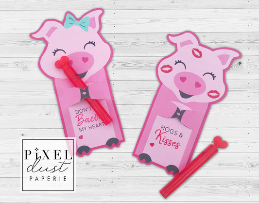 Cute Pig Printable Valentine Treat Holder Cards