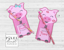 Load image into Gallery viewer, Cute Pig Printable Valentine Treat Holder Cards
