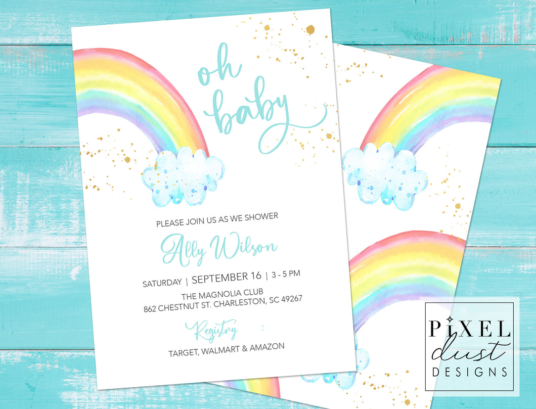 Watercolor Rainbow Printable Baby Shower Invitations