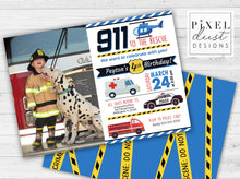 Load image into Gallery viewer, Rescue, First Responders Birthday Party Invitation Printable File
