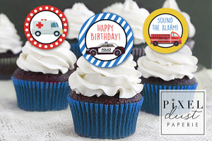 Rescue, First Responder Birthday Party Printable Cupcake Toppers / Picks