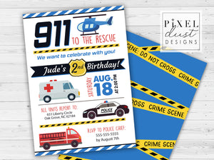 Rescue, First Responders Birthday Party Invitation Printable File