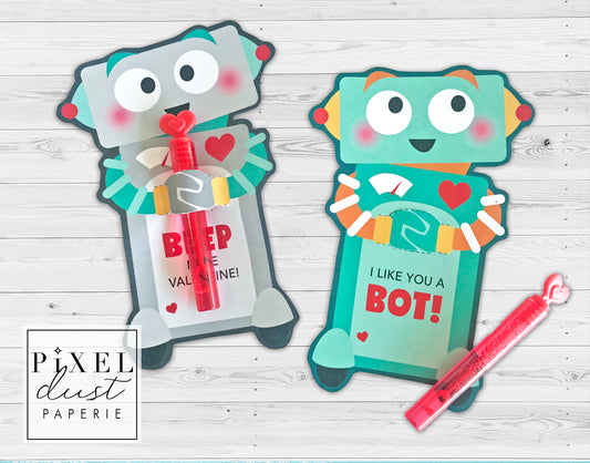 Robot Printable Valentine Treat Holder Cards