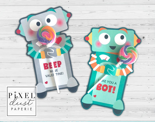 Robot Printable Valentine Treat Holder Cards