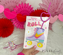 Load image into Gallery viewer, Retro Roller Skate Valentine Treat Holder Printable Cards
