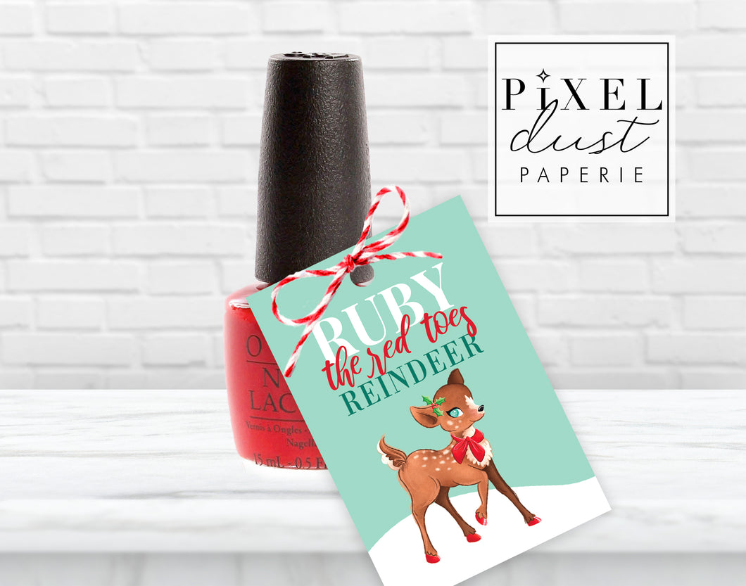 Ruby the Red TOES Reindeer Nail Polish Christmas Gift Tags