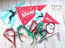 Load image into Gallery viewer, Rudolph, Let Your Light Shine Christmas Pennant Flag Set
