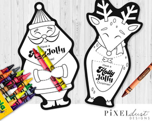 Christmas Santa & Rudolph Crayon Holder Coloring Sheet Cards