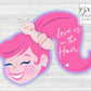 Scrunchie Ponytail Girl Valentines, Printable File, Valentine's Day Card