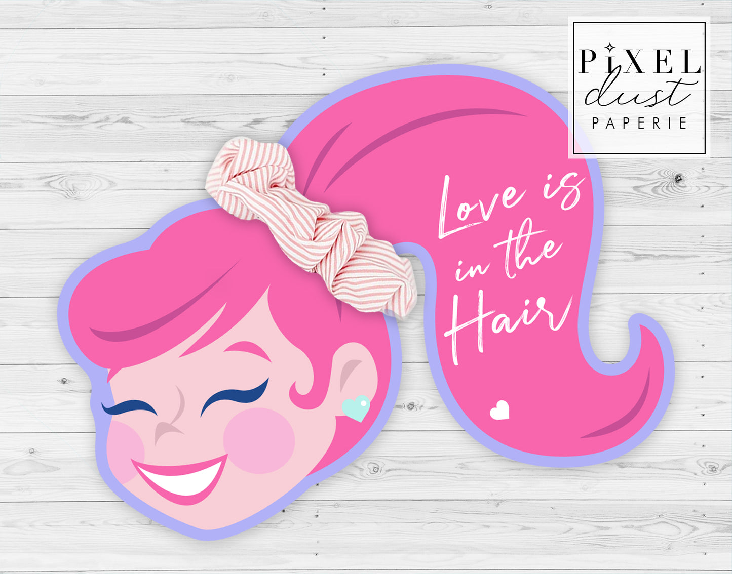 Scrunchie Ponytail Girl Valentines, Printable File, Valentine's Day Card