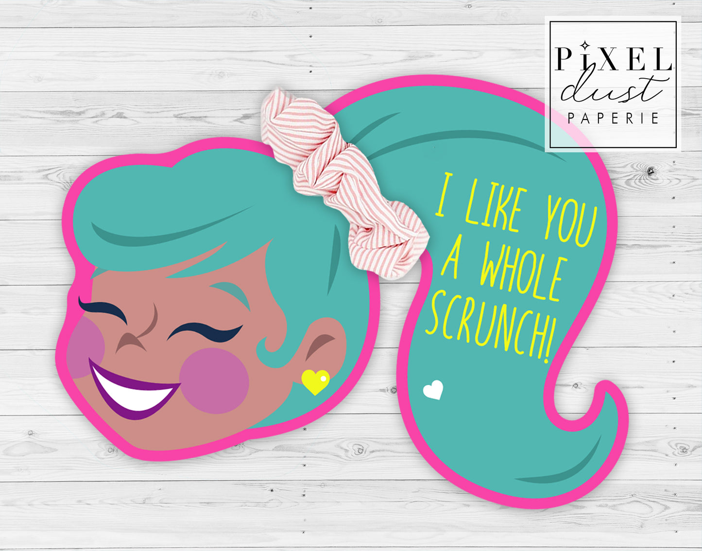 Scrunchie Ponytail Girl Valentines, Printable File, Valentine's Day Card