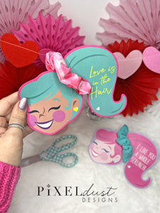 Scrunchie Ponytail Girl Valentines, Printable File, Valentine's Day Card