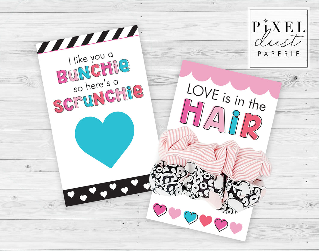 Scrunchie Valentine Card Printable for Girls