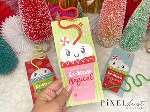Cute Silly Straw Printable Christmas Cards