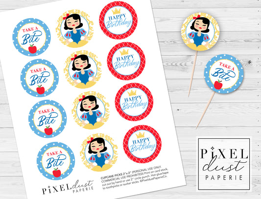 Snow White ANY Birthday Printable Cupcake Toppers / Picks