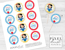 Load image into Gallery viewer, Fairest ONE of all, Snow White FIRST Birthday Printable Cupcake Toppers / Picks
