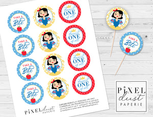 Fairest ONE of all, Snow White FIRST Birthday Printable Cupcake Toppers / Picks