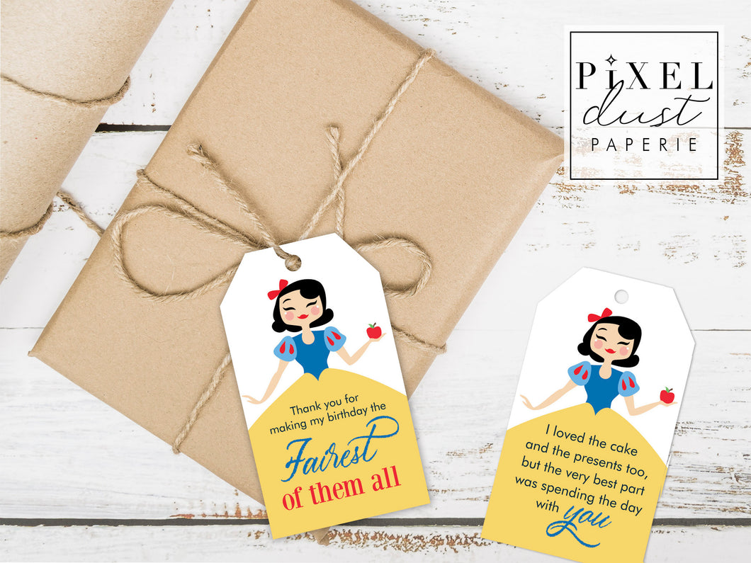 Fairest one of all, Snow White Birthday Party Favor Thank You Tags Printable File