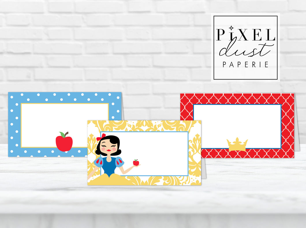 Fairest ONE of all, Snow White Birthday Party Food Tent Cards Printable File