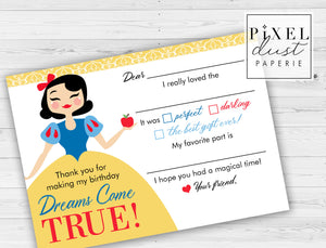 Fairest one of all, Snow White Birthday Party Printable Fill in the Blank Thank You Card