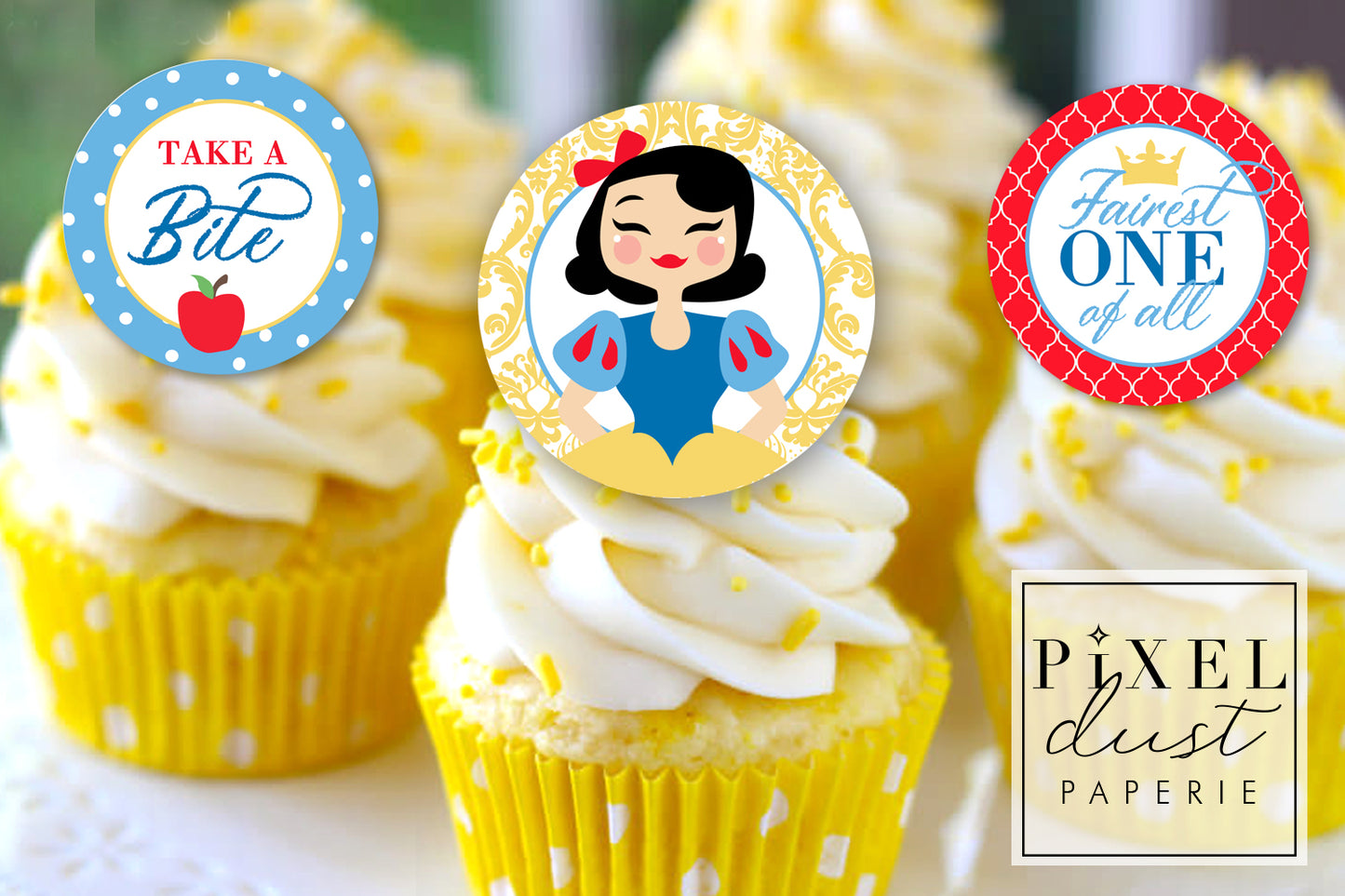 Fairest ONE of all, Snow White FIRST Birthday Printable Cupcake Toppers / Picks