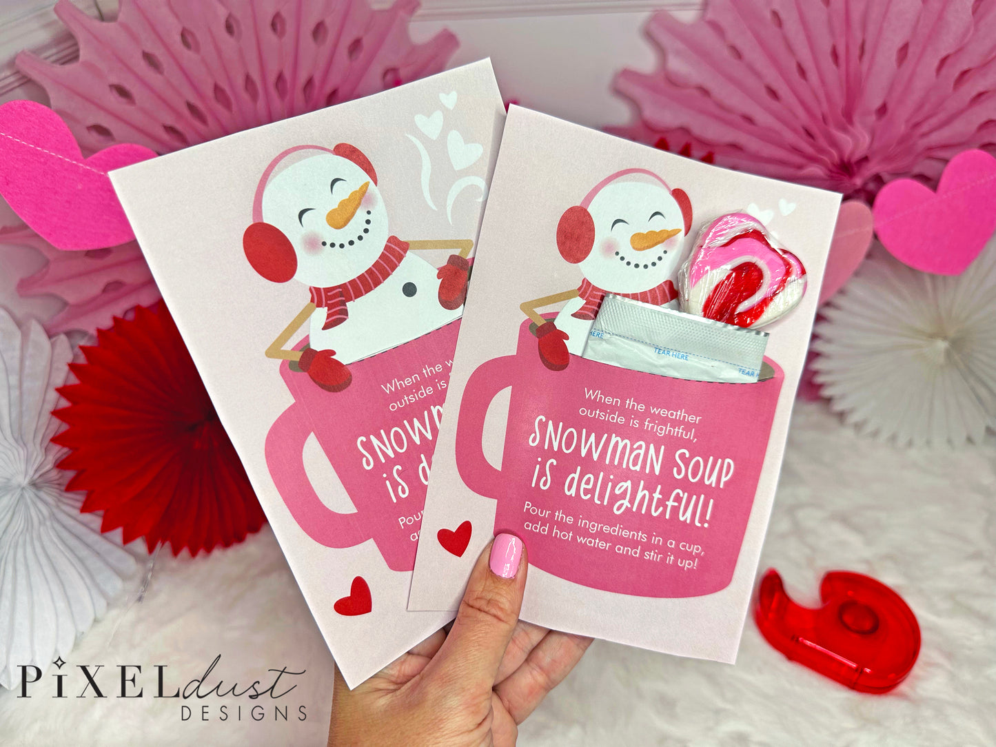 Snowman Soup Printable Valentine Card, Hot Cocoa Classroom Valentines