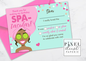 Spa Girl, African American, Printable Fill in the Blank Thank You Note Card