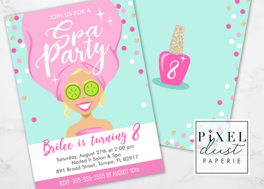 Spa Birthday Party Invitation Printable File