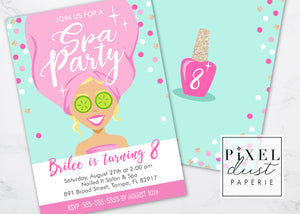 Spa Birthday Party Invitation Printable File
