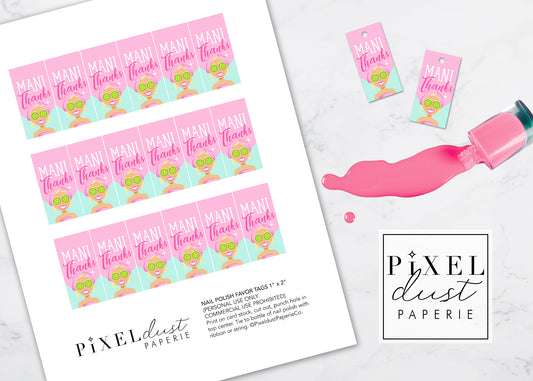 Spa Girl, Blonde, Mani Thanks Birthday Party Favor, Nail Polish Tags