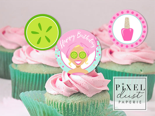 Spa Girl, Blonde, Birthday Party Printable Cupcake Toppers / Picks